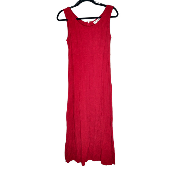 90's Vintage Red Maxi Dress size 8 Petite Rayon Sleeveless Side Slits - Picture 1 of 5